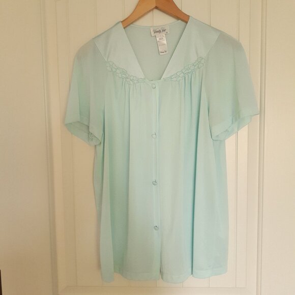 Vintage Vanity Fair Women's Short Sleeve Nylon Pajama Set Blue Size M - Picture 2 of 12